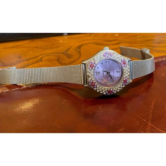 Women's Silver Tone Rumours Watch, Mesh Band, Purple Face and Crystal Accented B - Picture 1 of 3